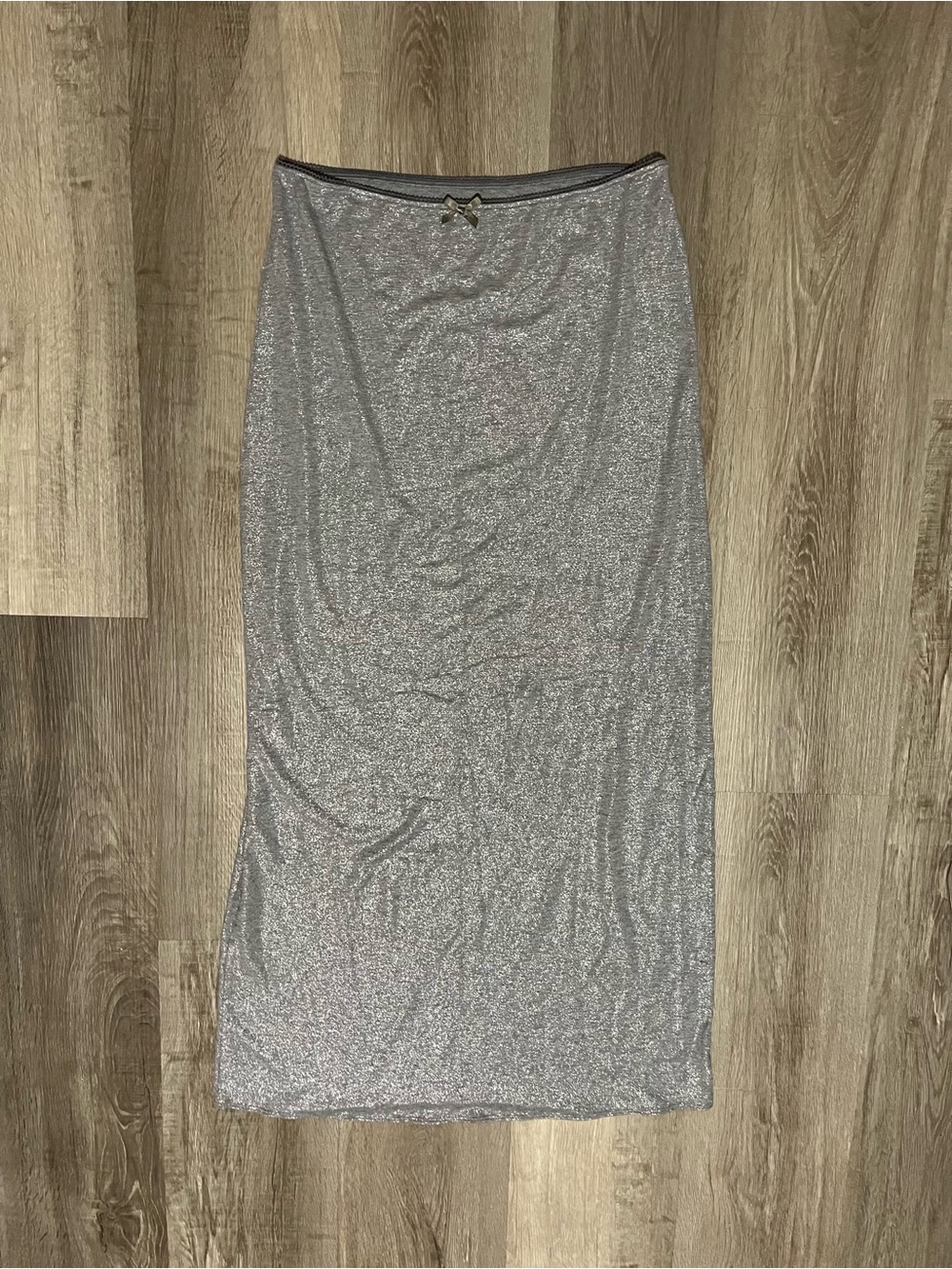 Aerie Y2K Balletcore Silver Metallic Shimmer Maxi Skirt Bow Detail Small